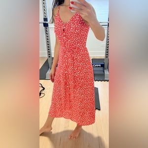 Floral coral dress with white flowers XS